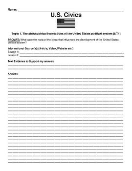 Preview of Massachusetts 8th Grade Civics Writing Prompt Packet (72 Assignments)