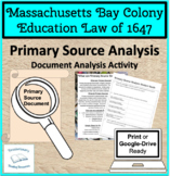 Massachusetts Bay Colony Education Law Primary Source Docu