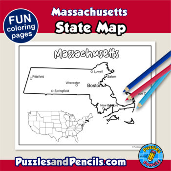 Massachusetts Symbols Coloring Pages with Map and State Flag | State ...