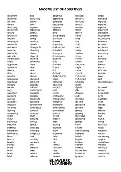 Preview of Massive list of adjectives