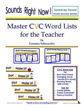 Preview of Master CVC Word Lists for the Teacher