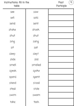 irregular verb list printable