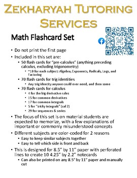 Preview of Master Mathematician Flash Card Set: Precal, Trig, Cal 1 & 2