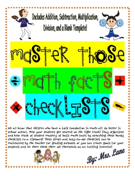 Preview of Master Those Math Facts Checklists