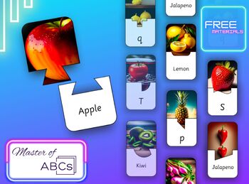 Preview of Master of ABCs - Fruits and veggies - ABC Flash Cards, Matching puzzle card
