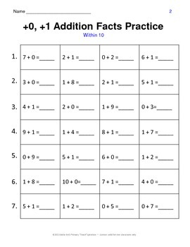 +0, +1 Addition Facts Practice & Assessments by Primary Teachspiration