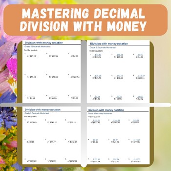 Preview of Mastering Decimal Division with Money: Grade 5 Worksheets
