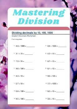 Preview of Mastering Division of Whole Numbers and Decimals: Grade 5 Worksheets