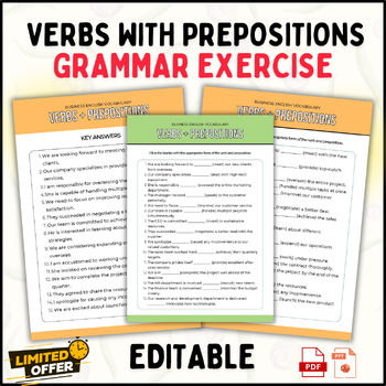 Preview of Mastering English Verbs with Prepositions:  (Editable PPT + PDF)  Worksheets