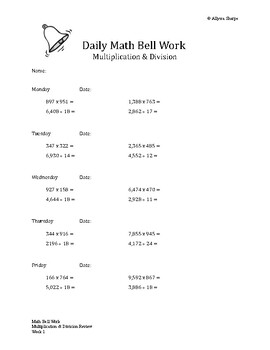 Preview of Mastering Multiplication & Division: 10 Week Bell Work Review Packet