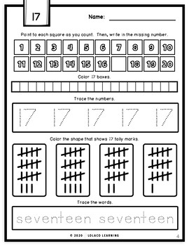 Mastering My Numbers: Number 17 Kindergarten Worksheets by LOLACO LEARNING