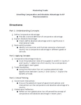 Preview of Mastering Trade: Comparative Advantage Worksheet with Answer Key