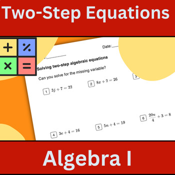 Preview of Two-Step Algebraic Equations Worksheet & Homework