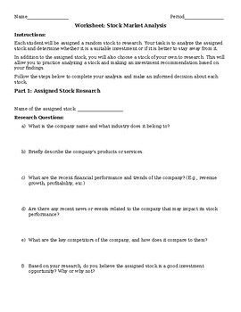 Preview of Mastering the Stock Market: Analyzing Stocks for High School Business Students!