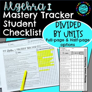 Preview of Mastery Tracker Algebra I Student Checklist I Can Statements DIVIDED BY UNITS