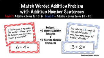 Preview of Match Addition Worded problems with Addition Number Sentences
