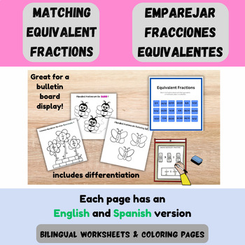 Preview of Match Equivalent Fractions /Fracciones equivalentes  bilingual worksheets