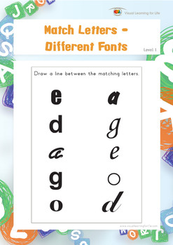 match letters different fonts visual perception worksheets tpt