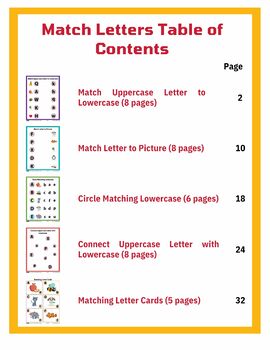Preview of Match Letters Table of Contents