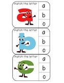 Match lowercase to lowercase letters clothespin activity cards