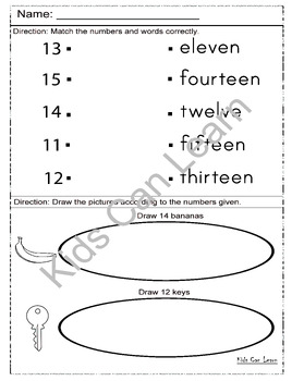 Match numbers 11-15 by Kids Can Learn English | TPT