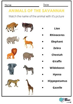 Match the Animals of the Savannah by Sci Smart Education | TPT