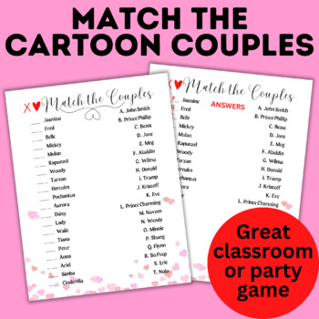 Match the Cartoon Couples for Valentine's Day | Valentine's Day Game ...