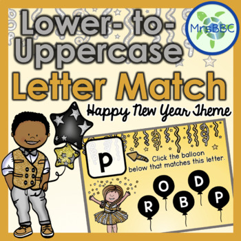 Preview of Match the Lowercase Letter to the Uppercase Letter Digital Boom Cards™ -New Year