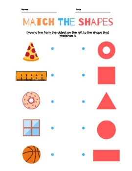 match the shapes educational worksheet for learning shapes tpt