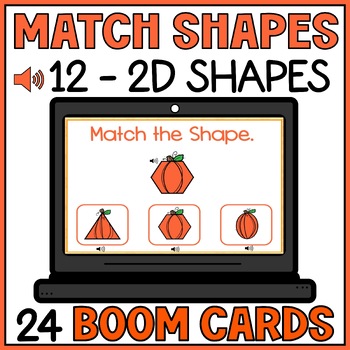 Preview of Fall Halloween Matching 2D Shapes Boom Cards - Identifying 2D Shapes Audio Cues