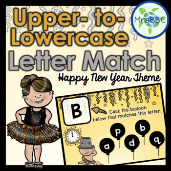 Preview of Match the Uppercase Letter to the Lowercase Letter Digital Boom Cards™ -New Year