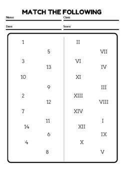 Preview of Match the following numbers to its roman numbers