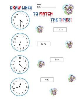 Match time worksheet by Stacey Kotsa | TPT