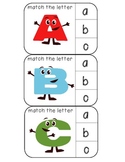 Match uppercase to lowercase letters clothespin activity cards