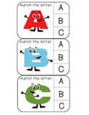 Match uppercase to uppercase letters clothespin activity cards