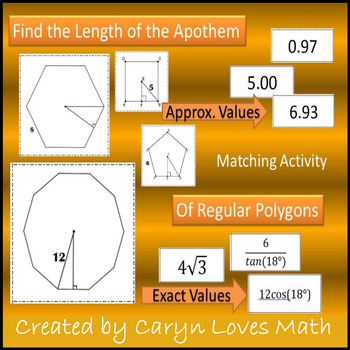 Preview of Finding the Apothem of Regular Polygons using Trig~Matching Activity