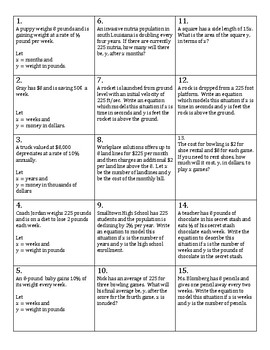 Matching Activity: Linear, Quadratic, Exponential (algebra) | TPT