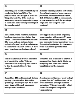 Preview of Matching Activity - Solving Inequality Word Problems (algebra)