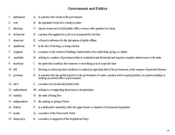 Preview of Matching Activity: Topic: Government and Politics