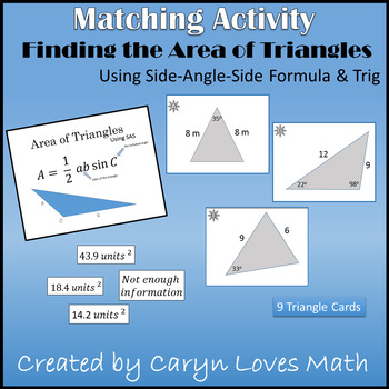 Preview of Area of Triangles using SAS~Trig~High School Geometry~Matching Activity