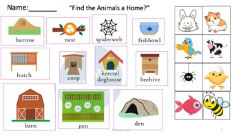 Animal Homes Matching Teaching Resources | TPT