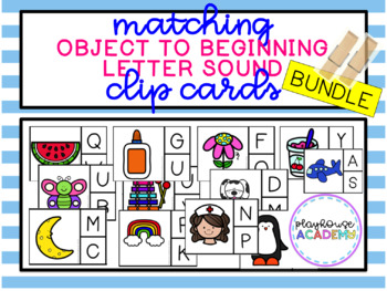Preview of Matching Beginning Letter Sound Clip Cards - BUNDLE (Jolly Phonics Books 1-7)