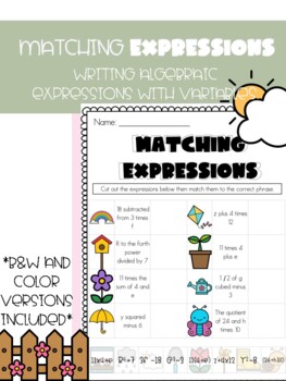 Preview of Matching Expressions (Writing Algebraic Expressions with Variables)