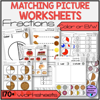 Preview of Matching Food Fractions Pictures Worksheets for Special Education