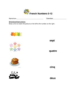 matching french numbers 0 12 assessment by educprek12 tpt