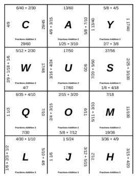 Preview of Matching Game - Fractions - simple - Addition 3 - unlike denominators