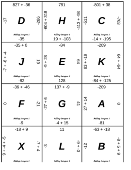 Preview of Matching Game - Integers - Addition 1