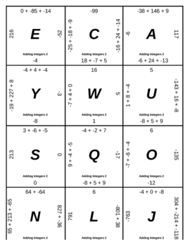 Preview of Matching Game - Integers - Addition 2