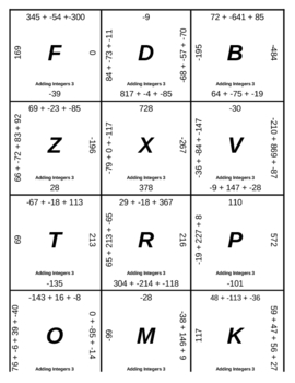 Preview of Matching Game - Integers - Addition 3