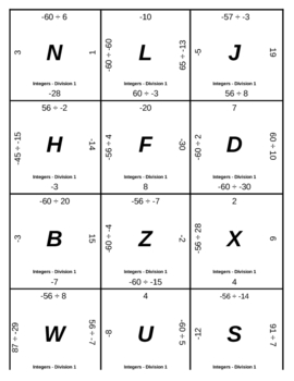 Preview of Matching Game - Integers - Division 1